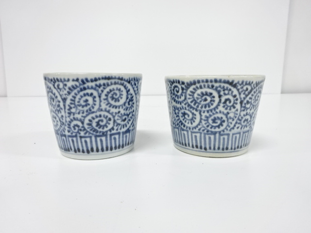 古伊万里　染付　蛸唐草　蕎麦猪口　2客